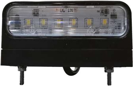 Éclairage de plaque LED — 6 LED 12/24V. Dimensions : 96 Entraxe : 72 mm avec câble + connecteurs Rulquin FFK6892