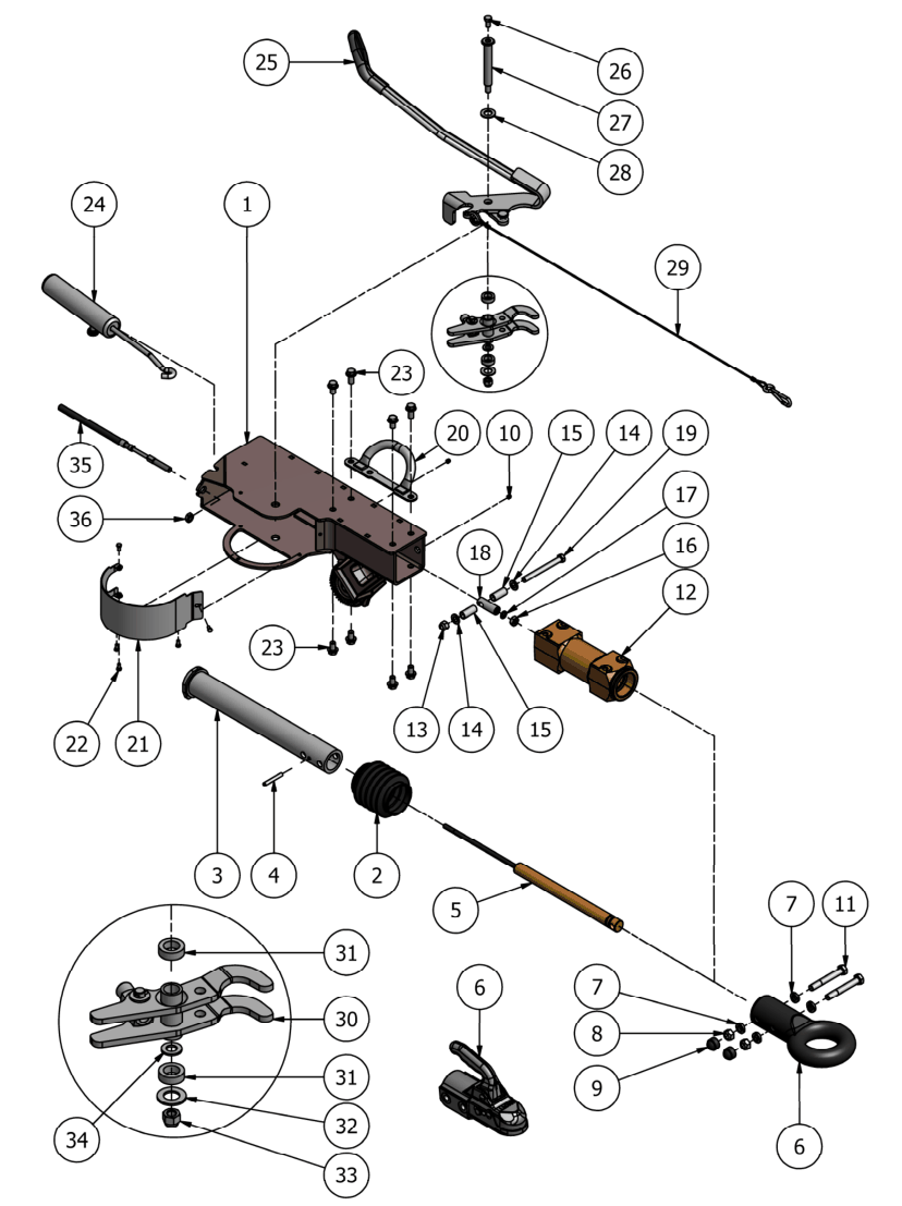 Vue éclatée Commandes de freins – pieces detachees — Commandes de freins AHV – Knott