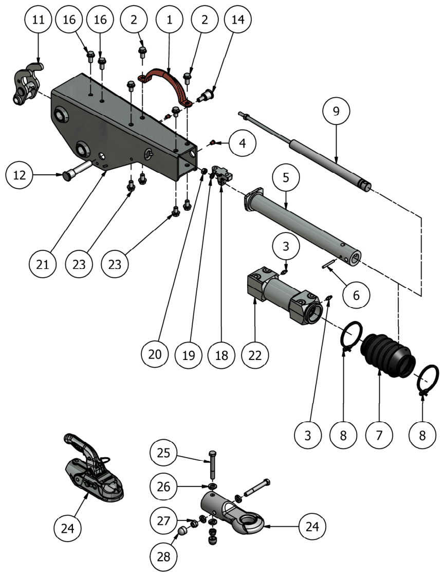 Vue éclatée Commandes de freins – pieces detachees — Commandes de freins KHD – Knott