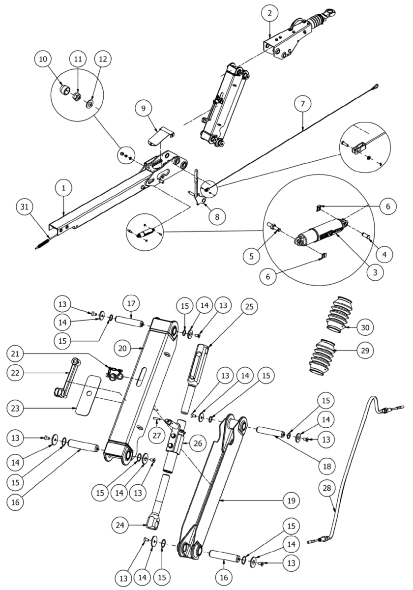 Vue éclatée Commandes de freins – pieces detachees — Timons KHD – Knott