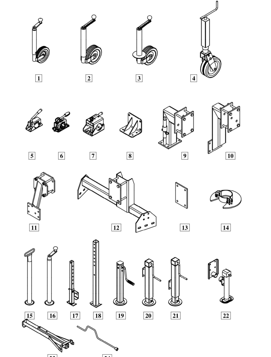 Vue éclatée Roues jockey & bequilles — Roue jockey