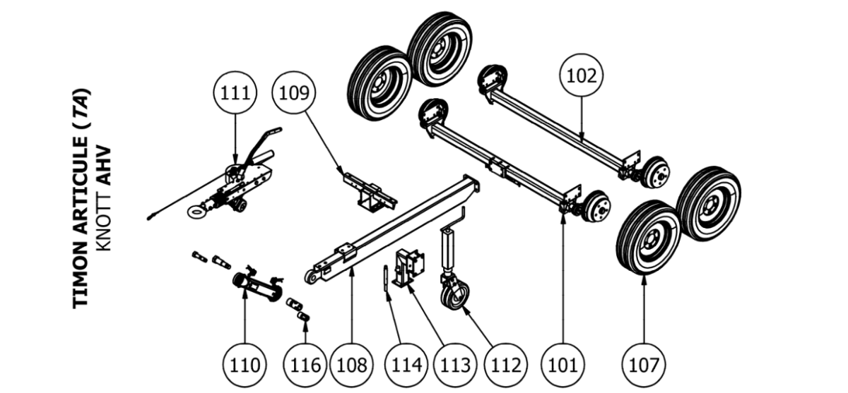 Vue éclatée Porte-engins PE20 — PE 25 / PE 30 / PE35 / PE 40