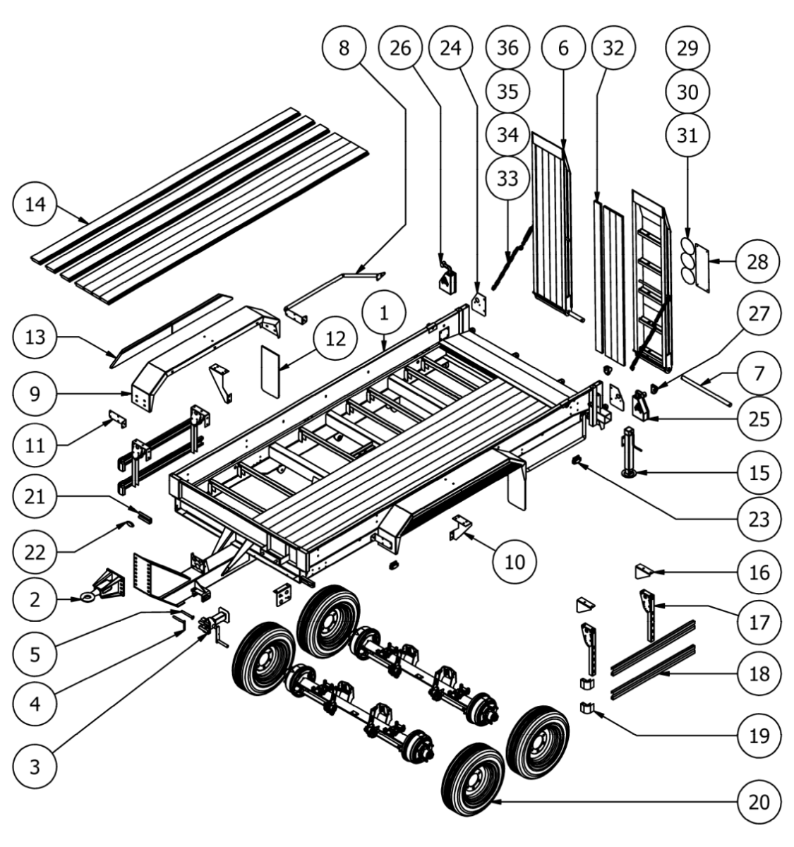 Vue éclatée Porte-engins 6 & 8 tonnes FR — Porte-engins 6 & 8 tonnes FR