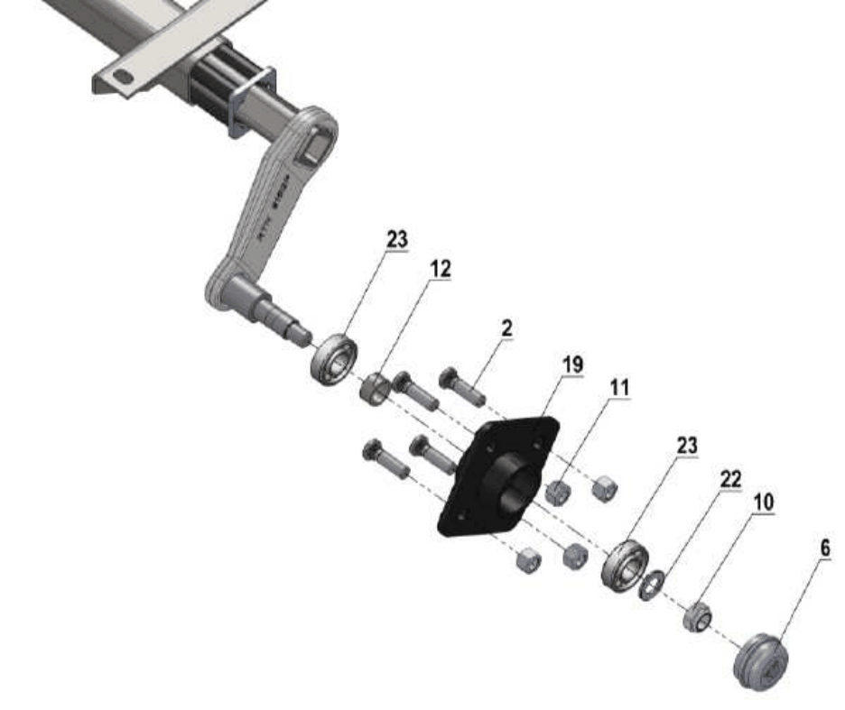 Vue éclatée Essieux – pieces detachees — Essieu non freine – 300 / 400 / 500 kg - RTN