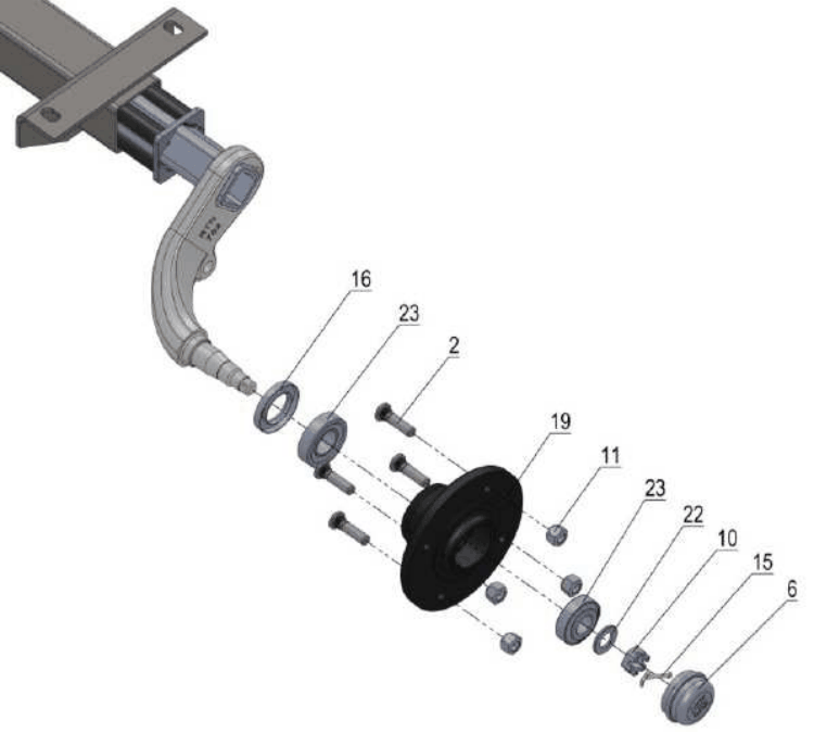 Vue éclatée Essieux – pieces detachees — Essieu non freine – 750 kg – RTN