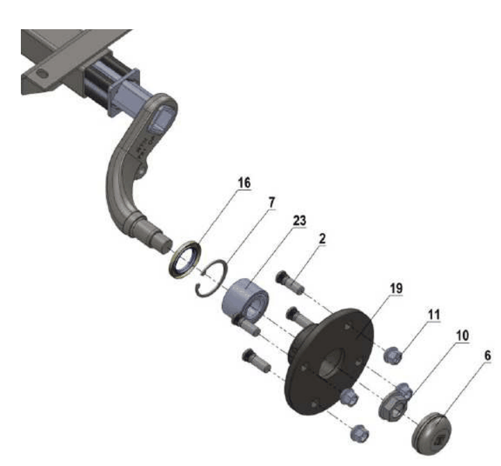 Vue éclatée Essieux – pieces detachees — Essieu non freine – 750 kg – RTN