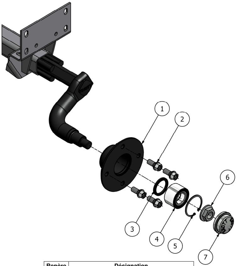 Vue éclatée Essieux – pieces detachees — Essieu non freine – 750 kg – Knott