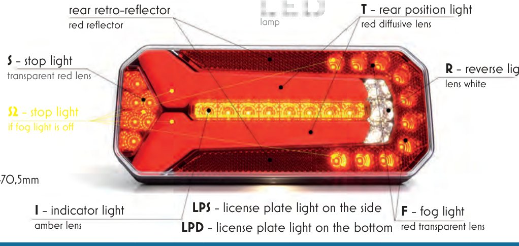 Feu arrière 4 fonctions LED W150DD gauche cable WAS 1119 DD L