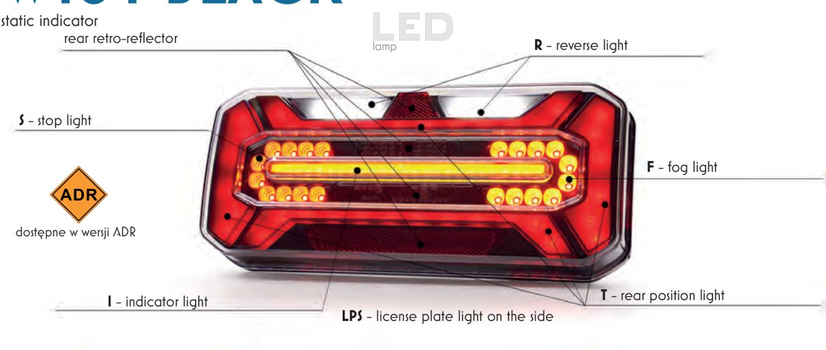 Feu arrière 6 fonctions LED W184 BLACK droit WAS 1268 P BLACK O12