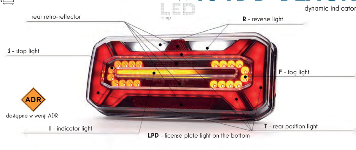 Feu arrière 8 fonctions LED W184DD BLACK gauche WAS 1279 DD L BLACK O12