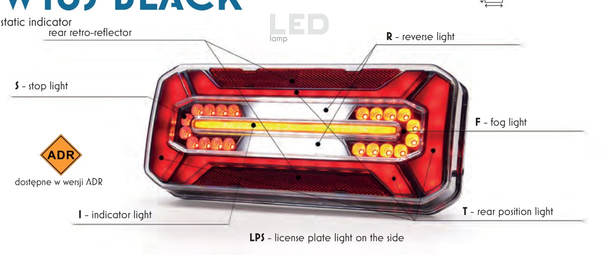 Feu arrière 5 fonctions LED multifunctional rear lamps WAS7 1291 L/P BLACK WAS7