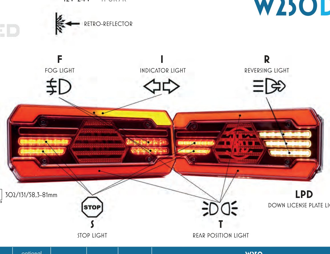 Feu arrière 6 fonctions LED W250DD droit TYCO WAS 1855 P TYCO