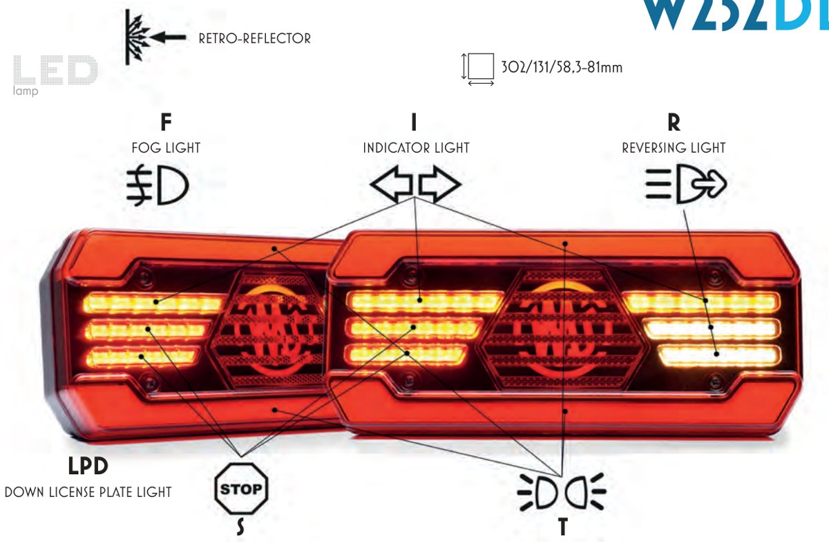 Feu arrière 5 fonctions LED W252DD droit TYCO WAS 1980 P TYCO